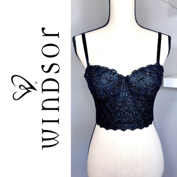 Windsor Tops - Black Sequin Corset Top by Windsor Size M